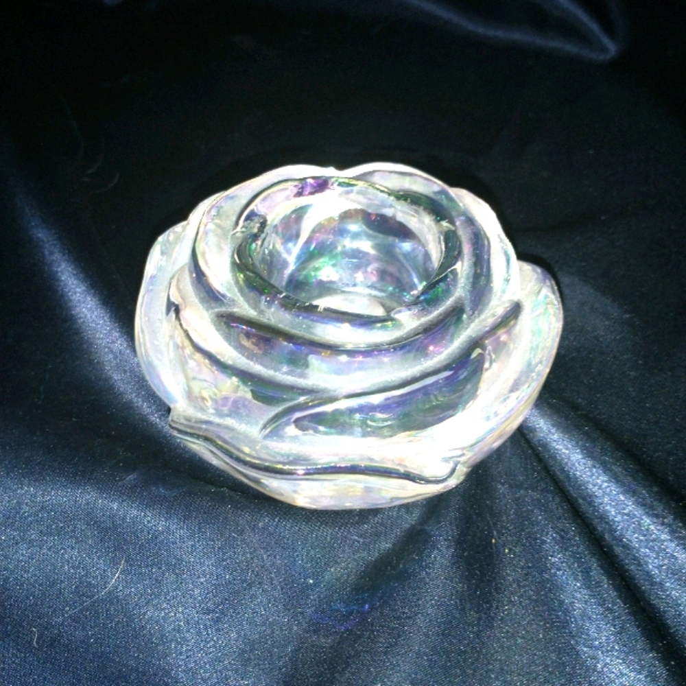 Iridescent Rose glass candle Votive.